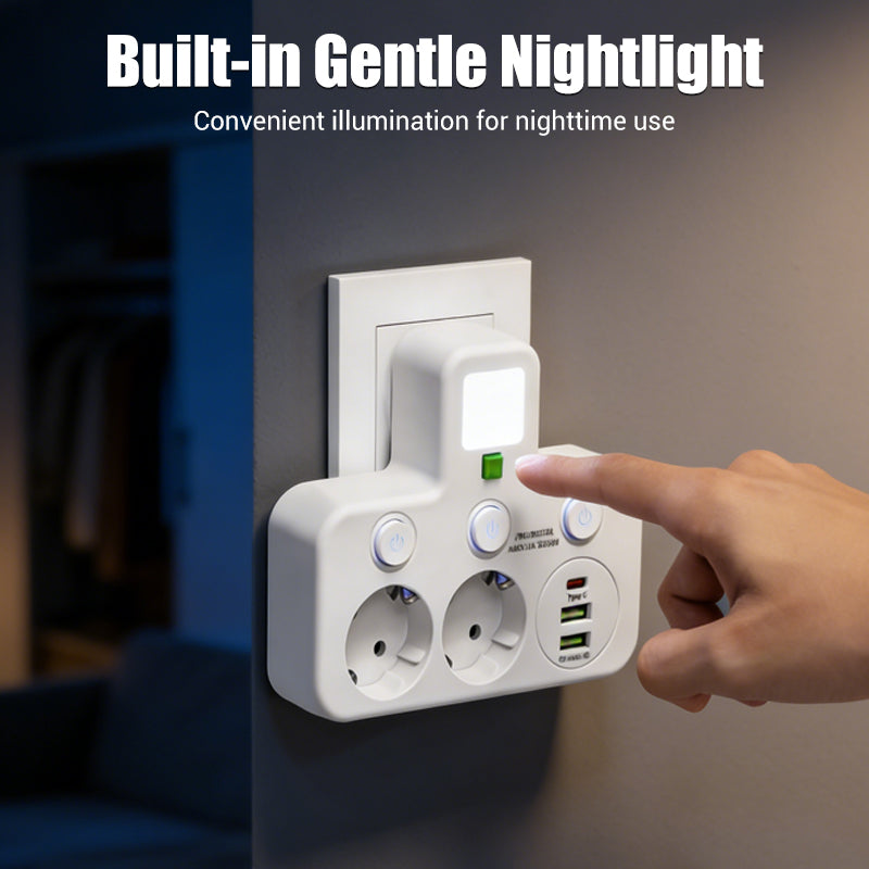 Nexora™ SmartPower Hub met USB & Nachtlamp