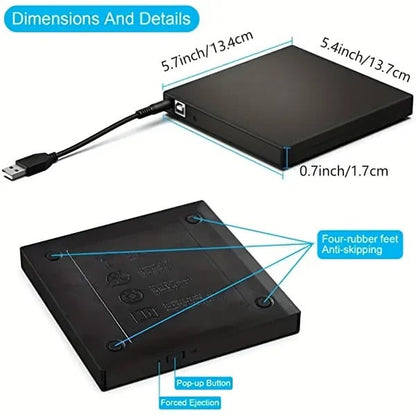 Nexory™ - RGB Externe CD/DVD Drive met USB-C Hub