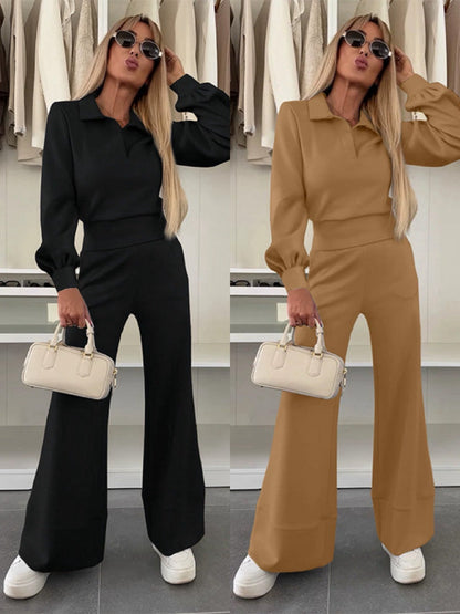 Noveya™ Tweedelige Dameset met Revers Top & Wijde Broek