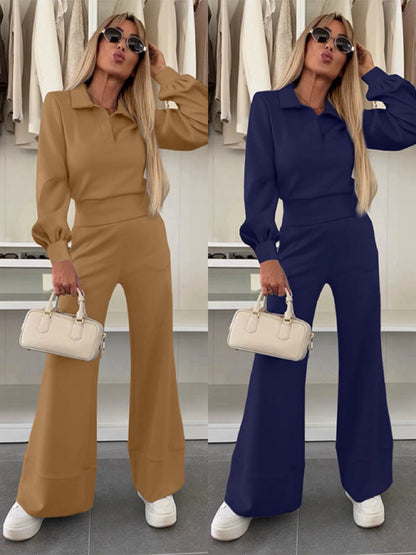 Noveya™ Tweedelige Dameset met Revers Top & Wijde Broek