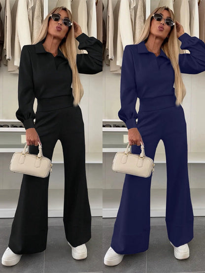 Noveya™ Tweedelige Dameset met Revers Top & Wijde Broek