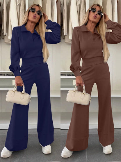 Noveya™ Tweedelige Dameset met Revers Top & Wijde Broek